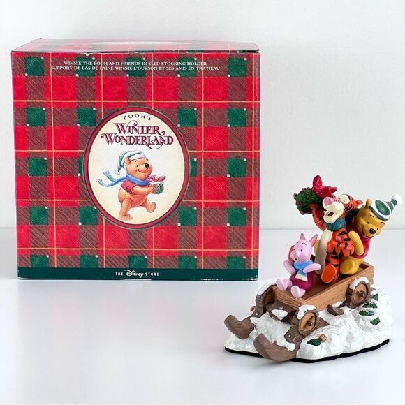 Vintage Pooh’s Winter Wonderland Stocking Holder 1996 Disney Store Christmas Box - Picture 1 of 10